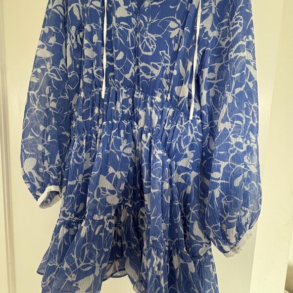 Jonathan Simkhai Harlowe Mini Dress Blue Amalfi Abstract Floral Long Sleeves - Picture 8 of 8